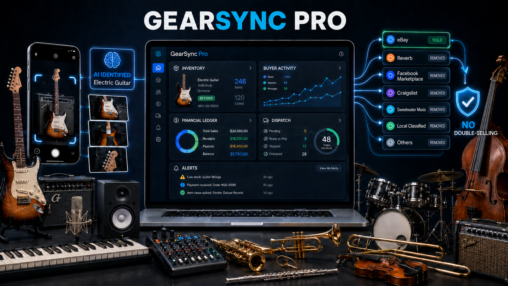 GearSync Pro — snap a photo, list it everywhere, and track every dollar in one ledger.